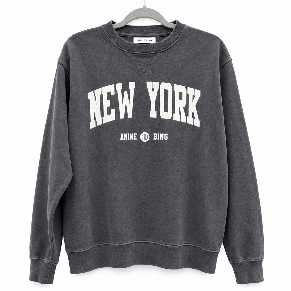 Anine Bing Womens XS New York City Sweatshirt Charcoal Grey Organic Cotton Logo